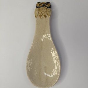 Vintage Owl Ceramic Spoon Rest Otagiri Beige Brown Black Hanging Tabletop
